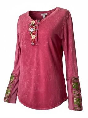 ARATTA Henley Top in Rose Pink - Soft Long Sleeve